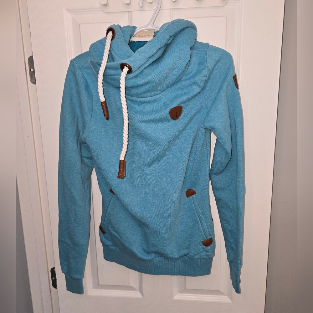 Women's Blue Hoodie with Brown Accents